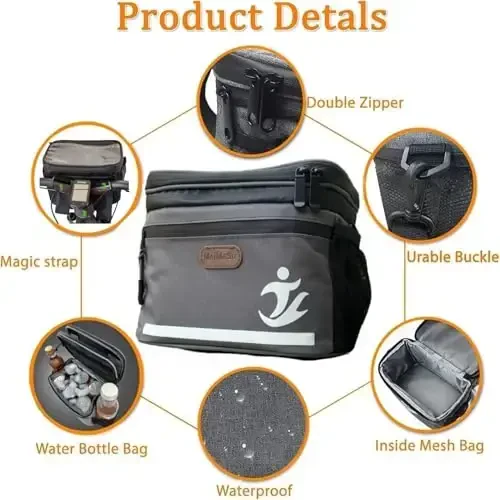 MeiMeSu Bike Handlebar Bag Bike Basket Front Bag Waterproof with Touch Screen Phone Holder, Bike Bicycle Basket Insulated Cooler Lunch Bag - 4