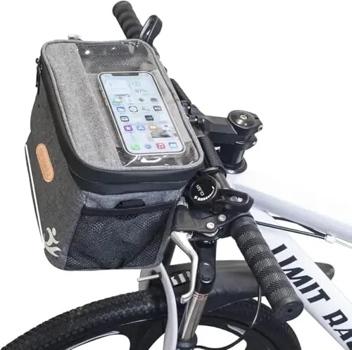 MeiMeSu Bike Handlebar Bag with Touch Screen Phone Holder, Waterproof Front Basket, Insulated Cooler Lunch Bag - 5