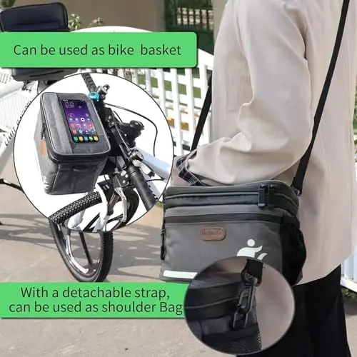 MeiMeSu Velosiped Rul Sumkasi Velosiped Savati Oldingi Sumka Su O'tkazmaydigan Sensorli Telefon Tutqichi bilan, Velosiped Velosiped Savati Izolyatsiya Qilingan Sovitgich Tushlik Sumkasi - 3