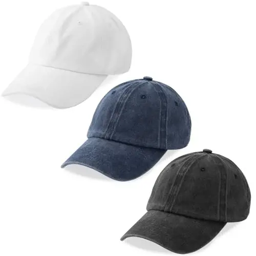 MEINICY 3 Pack Washed Plain Baseball Cap, Retro Adjustable Dad Hats Gift for Men/Women,Unstructured/Cotton - MEINICY