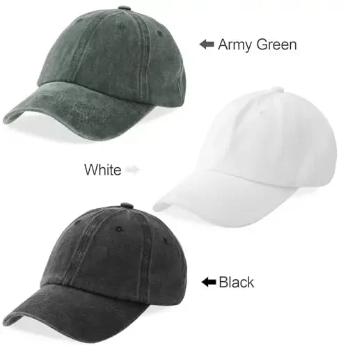 MEINICY 3 Pack Washed Plain Baseball Cap, Retro Adjustable Dad Hats Gift for Men/Women,Unstructured/Cotton - 7