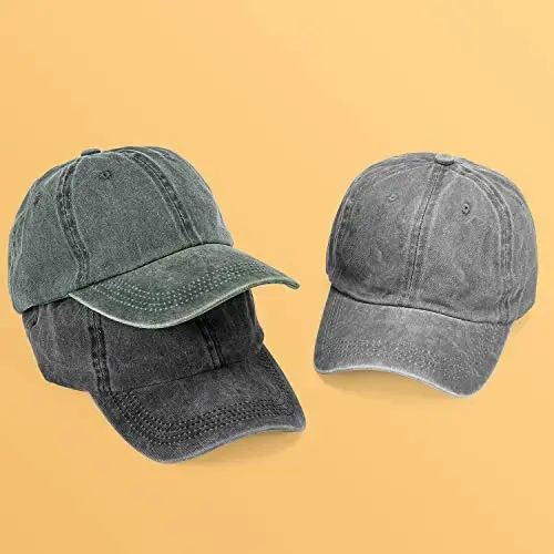 MEINICY 3 Pack Washed Plain Baseball Cap, Retro Adjustable Dad Hats Gift for Men/Women,Unstructured/Cotton - 2
