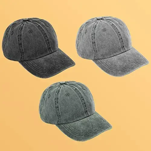 MEINICY 3 Pack Washed Plain Baseball Cap, Retro Adjustable Dad Hats Gift for Men/Women,Unstructured/Cotton - 3