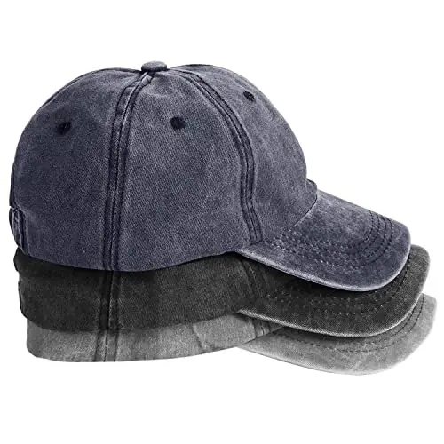 MEINICY 3 Pack Washed Plain Baseball Cap, Retro Adjustable Dad Hats Gift for Men/Women,Unstructured/Cotton 