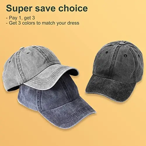 MEINICY 3 Pack Washed Plain Baseball Cap, Retro Adjustable Dad Hats Gift for Men/Women,Unstructured/Cotton - MEINICY (1)