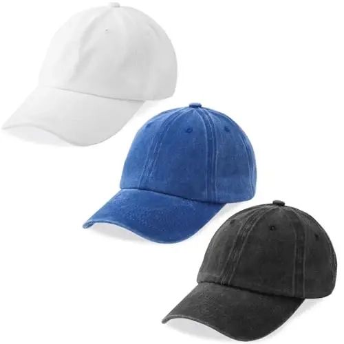MEINICY 3 Pack Washed Plain Baseball Cap, Retro Adjustable Dad Hats Gift for Men/Women,Unstructured/Cotton - 1