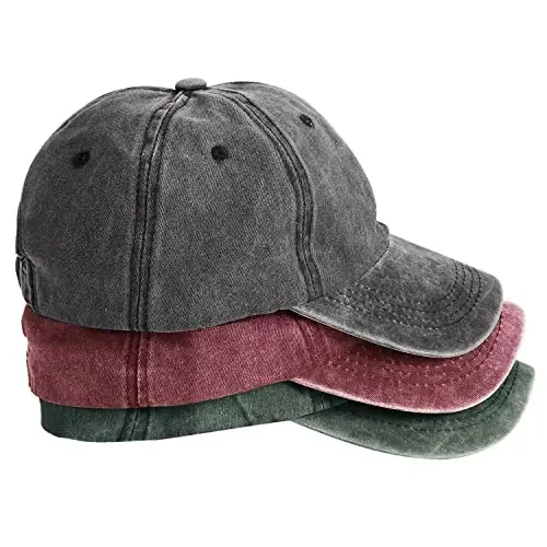 MEINICY 3 Pack Washed Plain Baseball Cap, Retro Adjustable Dad Hats Gift for Men/Women,Unstructured/Cotton - 1