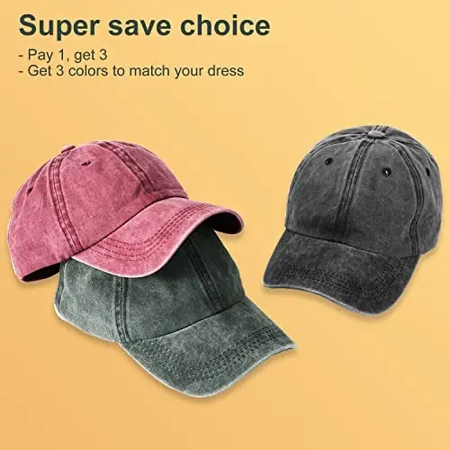 MEINICY 3 Pack Washed Plain Baseball Cap, Retro Adjustable Dad Hats Gift for Men/Women,Unstructured/Cotton - 2