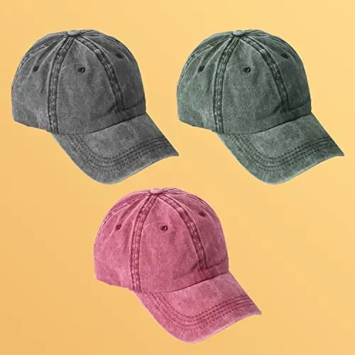 MEINICY 3 Pack Washed Plain Baseball Cap, Retro Adjustable Dad Hats Gift for Men/Women,Unstructured/Cotton - 3