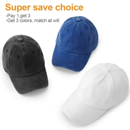 MEINICY 3 Pack Washed Plain Baseball Cap, Retro Adjustable Dad Hats Gift for Men/Women,Unstructured/Cotton - MEINICY (1)