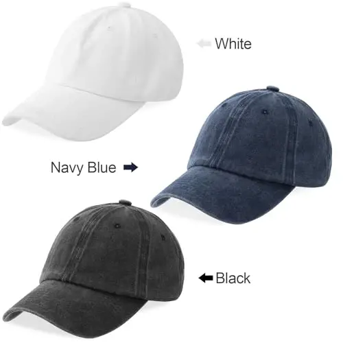 MEINICY 3 Pack Washed Plain Baseball Cap, Retro Adjustable Dad Hats Gift for Men/Women,Unstructured/Cotton - 6
