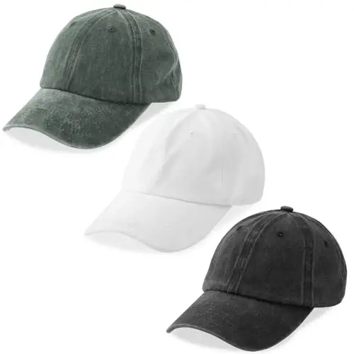 MEINICY 3 Pack Washed Plain Baseball Cap, Retro Adjustable Dad Hats Gift for Men/Women,Unstructured/Cotton 