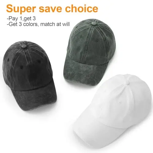 MEINICY 3 Pack Washed Plain Baseball Cap, Retro Adjustable Dad Hats Gift for Men/Women,Unstructured/Cotton - MEINICY (1)