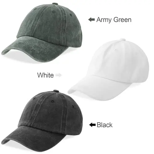 MEINICY 3 Pack Washed Plain Baseball Cap, Retro Adjustable Dad Hats Gift for Men/Women,Unstructured/Cotton - 7