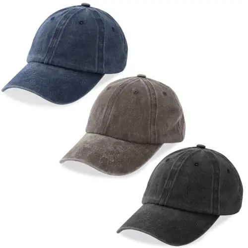 MEINICY 3 Pack Washed Plain Baseball Cap, Retro Adjustable Dad Hats Gift for Men/Women,Unstructured/Cotton 