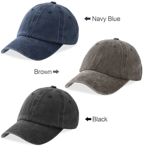 MEINICY 3 Pack Washed Plain Baseball Cap, Retro Adjustable Dad Hats Gift for Men/Women,Unstructured/Cotton - 7
