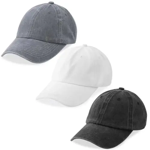 MEINICY 3 Pack Washed Plain Baseball Cap, Retro Adjustable Dad Hats Gift for Men/Women,Unstructured/Cotton - 1
