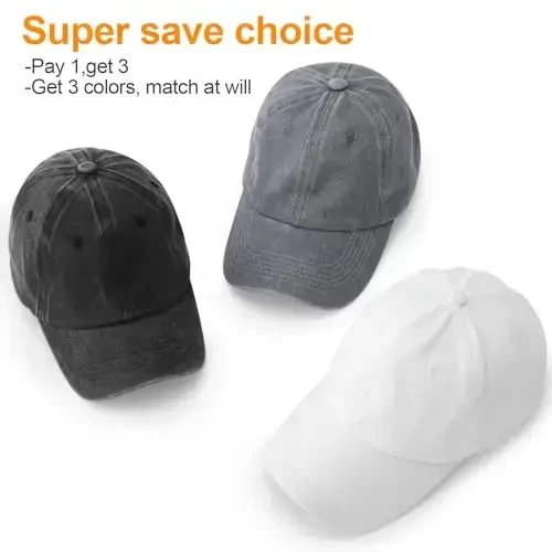 MEINICY 3 Pack Washed Plain Baseball Cap, Retro Adjustable Dad Hats Gift for Men/Women,Unstructured/Cotton - MEINICY (1)