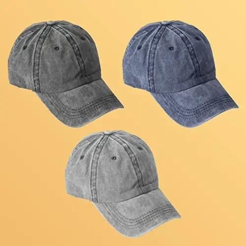 MEINICY 3 Pack Washed Plain Baseball Cap, Retro Adjustable Dad Hats Gift for Men/Women,Unstructured/Cotton - 3