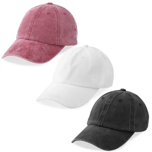MEINICY 3 Pack Washed Plain Baseball Cap, Retro Adjustable Dad Hats Gift for Men/Women,Unstructured/Cotton - 1