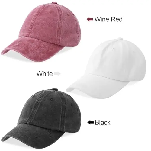 MEINICY 3 Pack Washed Plain Baseball Cap, Retro Adjustable Dad Hats Gift for Men/Women,Unstructured/Cotton - 6