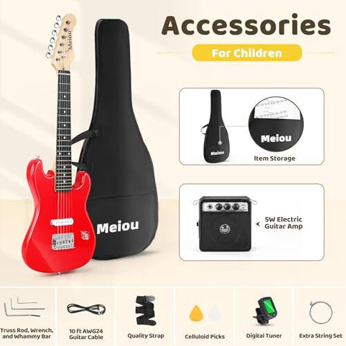 Meiou 30 Inch Kids Electric Guitar Beginner Kits ST Style Mini Electric Guitar withAmp,Bag,Tuner, Picks, Cable, Strap, Strings (Red) - 2