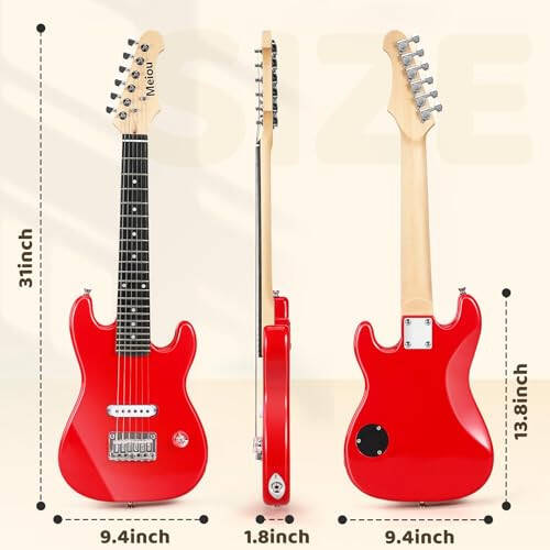 Meiou 30 Inch Kids Electric Guitar Beginner Kits ST Style Mini Electric Guitar withAmp,Bag,Tuner, Picks, Cable, Strap, Strings (Red) - 3