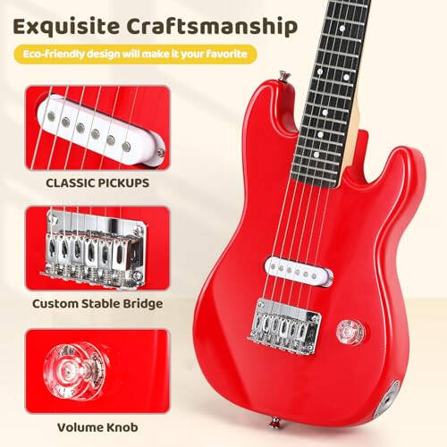 Meiou 30 Inch Kids Electric Guitar Beginner Kits ST Style Mini Electric Guitar withAmp,Bag,Tuner, Picks, Cable, Strap, Strings (Red) - 5