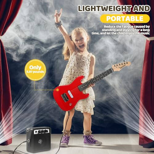 Meiou 30 Inch Kids Electric Guitar Beginner Kits ST Style Mini Electric Guitar withAmp,Bag,Tuner, Picks, Cable, Strap, Strings (Red) - 7