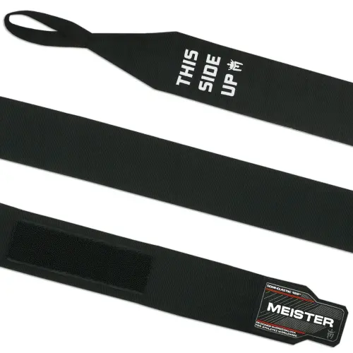 Meister Semi-Elastic Black Cotton MMA Hand Wraps with Thumb Loop, 180