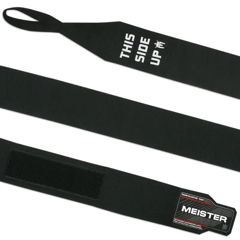 Meister Semi-Elastic Black Cotton MMA Hand Wraps with Thumb Loop, 180