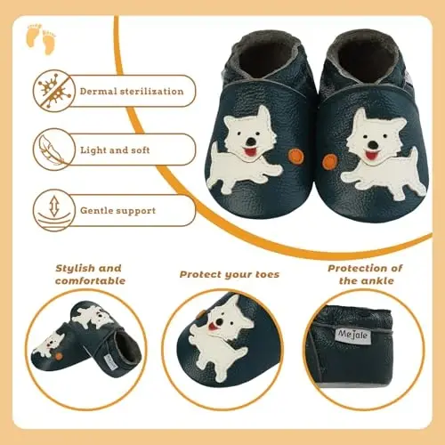 Mejale Baby Shoes 100% Charmdan yasalgan chaqaloqlar uchun oyoq kiyimlari, multfilm mokasinlari, birinchi qadam qo'yuvchi poyabzallar - 4