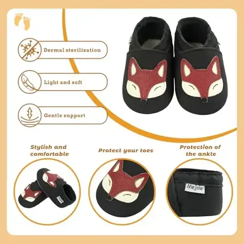 Mejale Baby Shoes 100% Leather Toddler Infant Slippers Cartoon Moccasins First Walker Shoes - 4