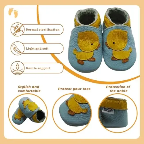 Mejale Baby Shoes Soft Sole Leather Crawling Moccasins Cartoon Star Infant Toddler First Walker Slippers - 3