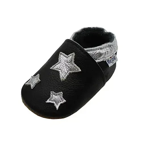 Mejale Baby Shoes Soft Sole Leather Crawling Moccasins Cartoon Stars Infant Toddler First Walker Slippers - 1