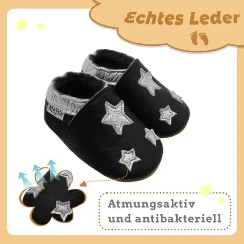 Mejale Baby Shoes Soft Sole Leather Crawling Moccasins Cartoon Stars Infant Toddler First Walker Slippers - 3