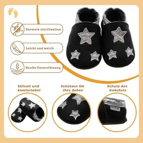Mejale Baby Shoes Soft Sole Leather Crawling Moccasins Cartoon Stars Infant Toddler First Walker Slippers - 5