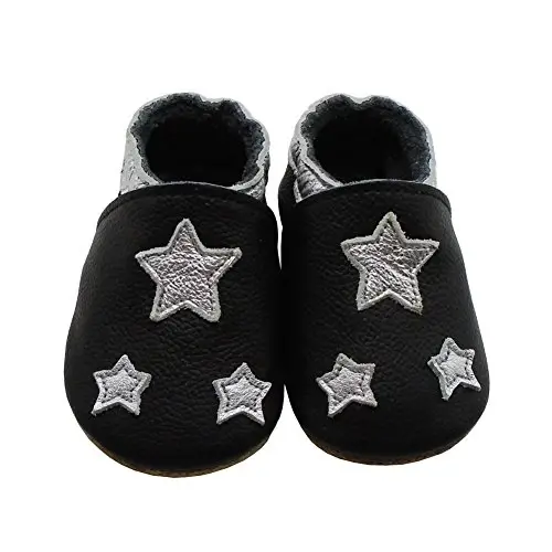 Mejale Baby Shoes Soft Sole Leather Crawling Moccasins Cartoon Stars Infant Toddler First Walker Slippers - 6