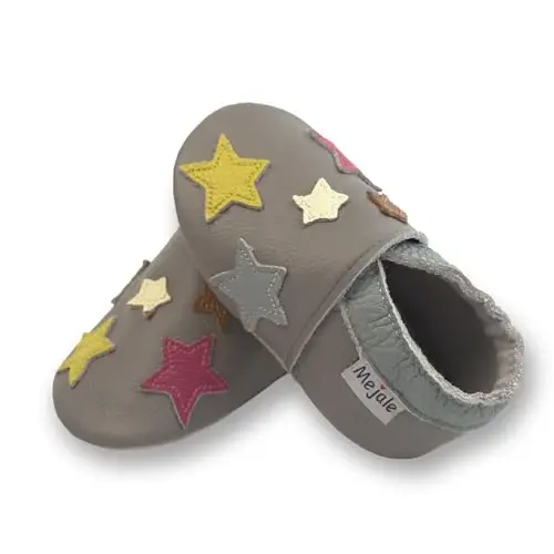 Mejale Baby Shoes Soft Sole Leather Crawling Moccasins Cartoon Stars Infant Toddler First Walker Slippers - MEJALE