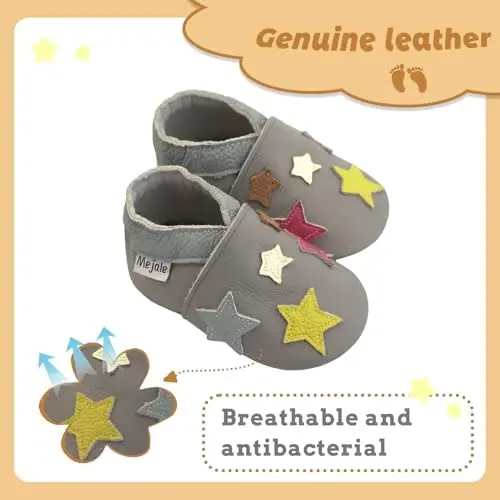 Mejale Baby Shoes Soft Sole Leather Crawling Moccasins Cartoon Stars Infant Toddler First Walker Slippers - 2