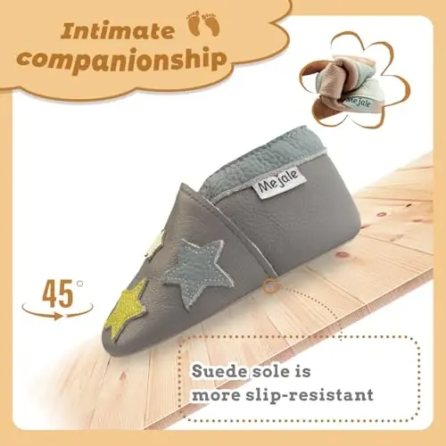 Mejale Baby Shoes Soft Sole Leather Crawling Moccasins Cartoon Stars Infant Toddler First Walker Slippers - 3