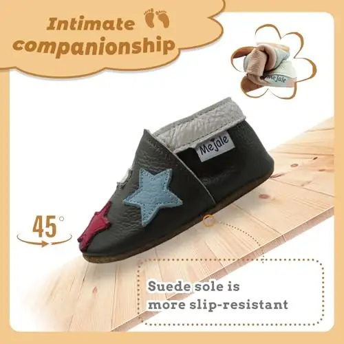 Mejale Baby Shoes Soft Sole Leather Crawling Moccasins Cartoon Stars Infant Toddler First Walker Slippers - 3