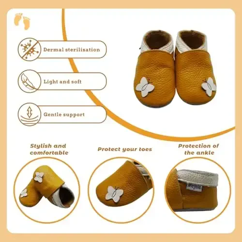 Mejale Baby Shoes Soft Sole Leather Moccasins Cartoon Butterfly Infant Toddler First Walker Slippers - 4