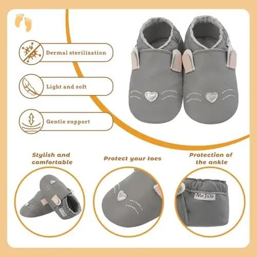 Mejale Baby Shoes Soft Sole Leather Moccasins Cartoon Butterfly Infant Toddler First Walker Slippers - 4
