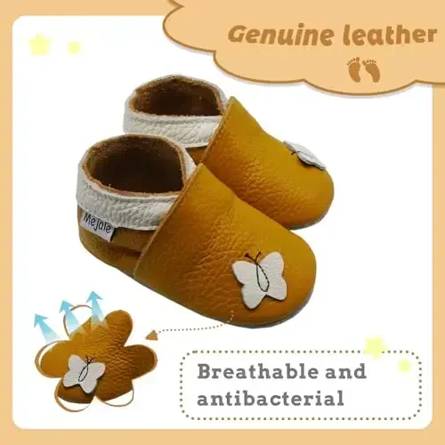 Mejale Baby Shoes Soft Sole Leather Moccasins Cartoon Butterfly Infant Toddler First Walker Slippers 