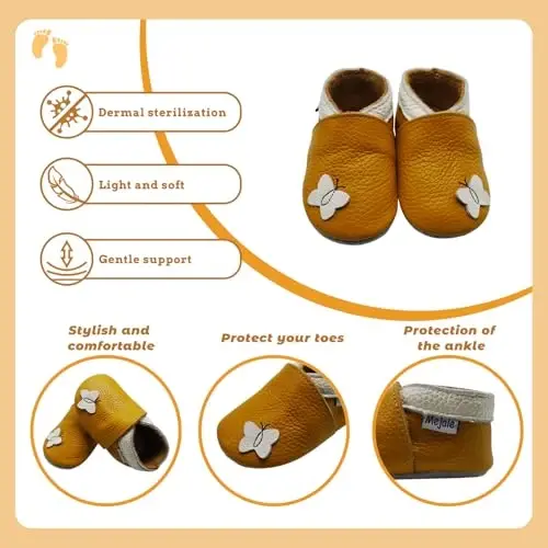 Mejale Baby Shoes Soft Sole Leather Moccasins Cartoon Butterfly Infant Toddler First Walker Slippers - 4