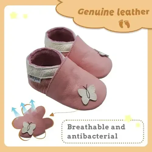 Mejale Baby Shoes Soft Sole Leather Moccasins Cartoon Butterfly Infant Toddler First Walker Slippers - 2