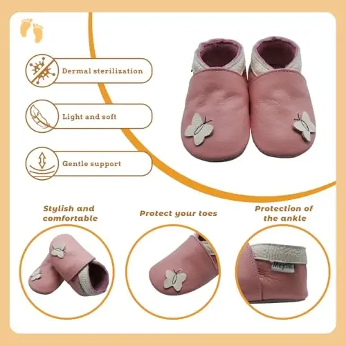 Mejale Baby Shoes Soft Sole Leather Moccasins Cartoon Butterfly Infant Toddler First Walker Slippers - 4
