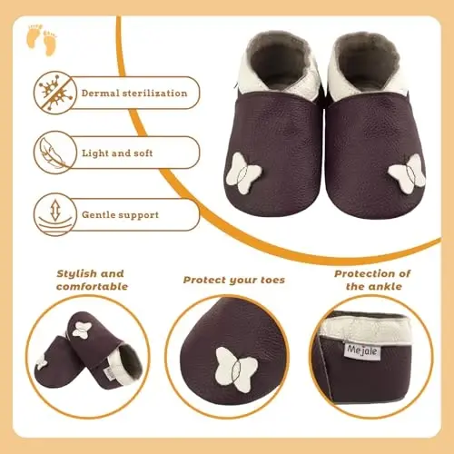 Mejale Baby Shoes Soft Sole Leather Moccasins Cartoon Butterfly Infant Toddler First Walker Slippers - 4