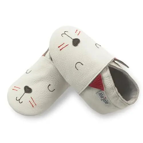 Mejale Baby Shoes Soft Sole Leather Crawling Moccasins Cartoon Stars Infant Toddler First Walker Slippers - 1